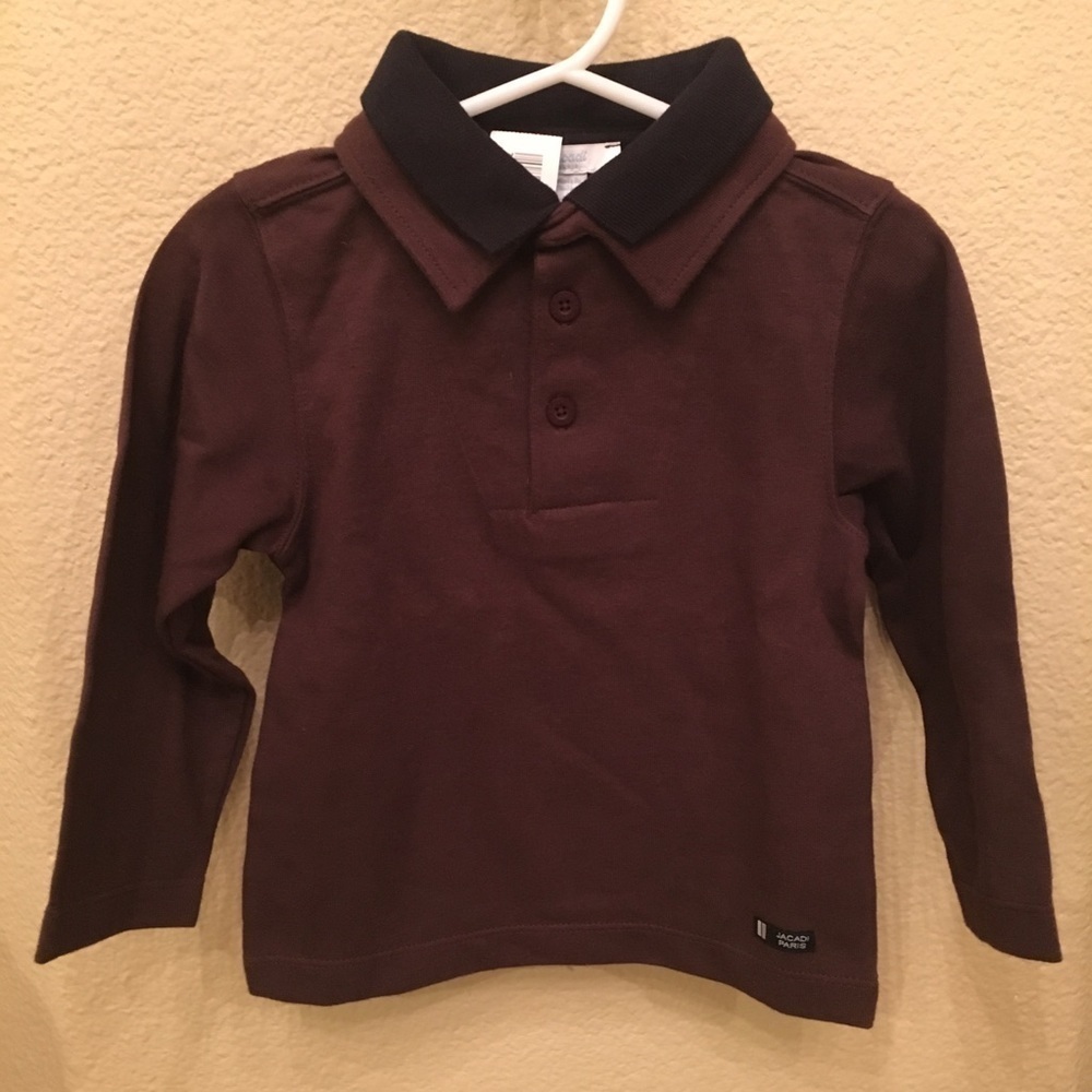 NWT~JACADI Boys Toddler Brown Long Sleeve Polo Shirt Size 2 Yrs
